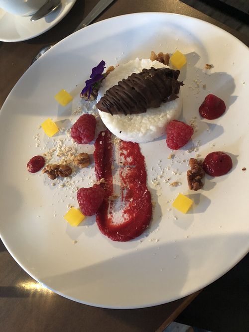 New coconut dessert is soooo amazing !!! Topped with choc mousse  at Coca Sova in Dublin