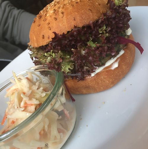 Burger with vegan coleslaw  at Mamacoffee in Prague