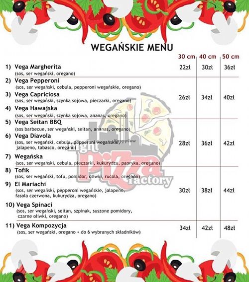 Separate vegan menu as of January 2015. at Night Pizza Factory in Warsaw