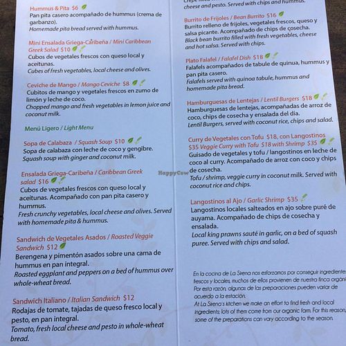 menu at La Sirena EcoHotel - Kitchen in Playa Palomino