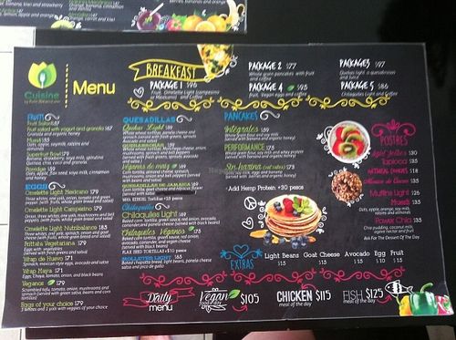 Breakfast menu at La Cuisine in Cozumel