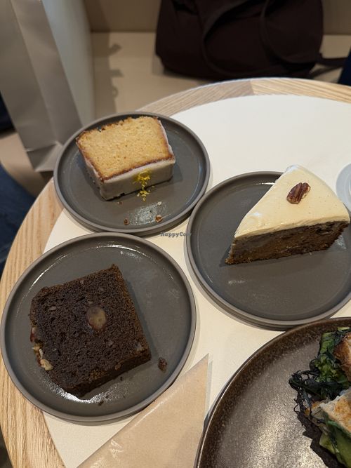 Chestnut and hojicha cake, lemon cake, carrot cake (all vegan)  at Woodberry Coffee - Futakotamagawa  in Tokyo