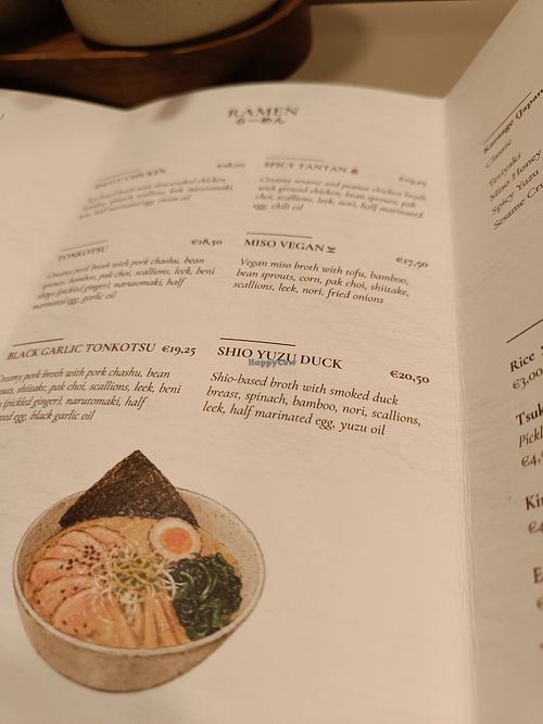 Menu at nami. in Utrecht