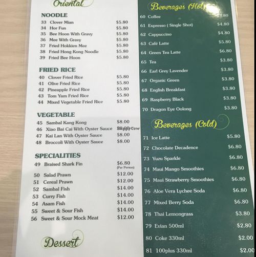 menu pg 2 at Clover 8 in East Singapore