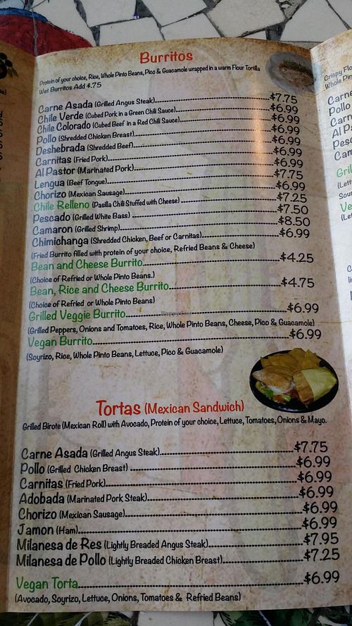 Vegan items clearly marked. at Norte Sur in Ventura