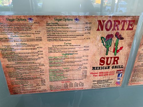 UPDATED MENU JULY 2021.  at Norte Sur in Ventura