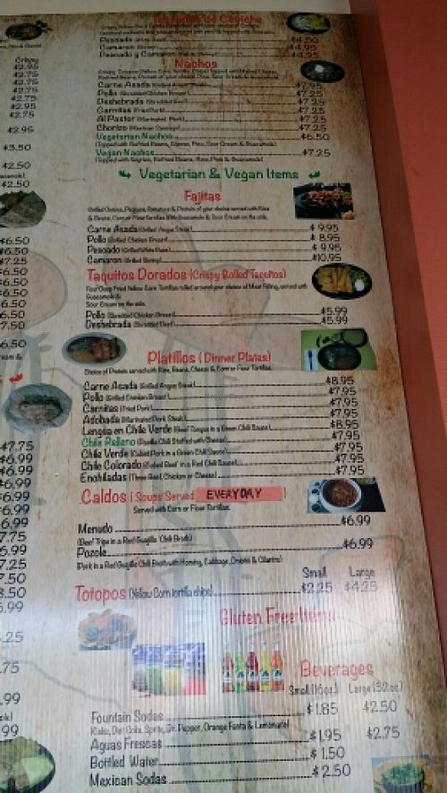 Read 'Green Print' Above 'Fajitas' at Norte Sur in Ventura