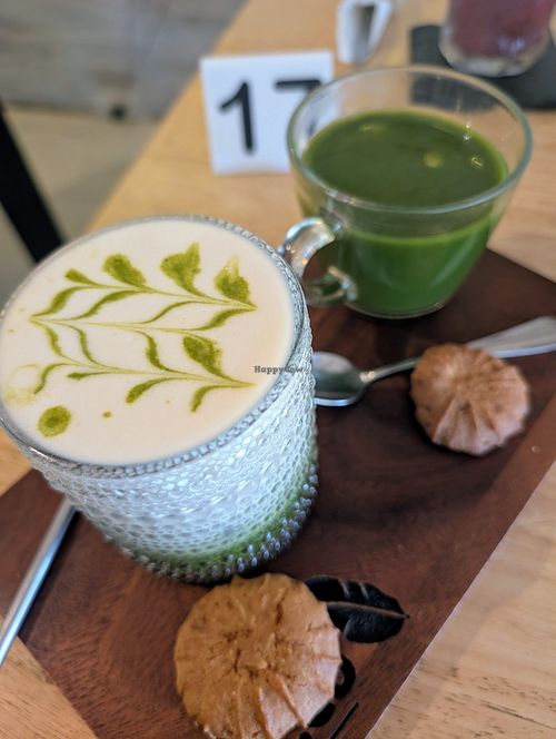 Iced matcha latte and hot matcha at Eat.Co in Koh Phangan