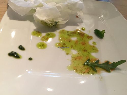 Quite a lot of oil in pesto. This dropped from my bagel which was fully saturated already by oil. at Miazsz in Krakow