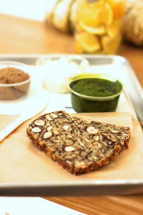 The nut bread with chimichurri, wild mushroom & walnut and home made cream cheese. at Seed + Salt in San Francisco