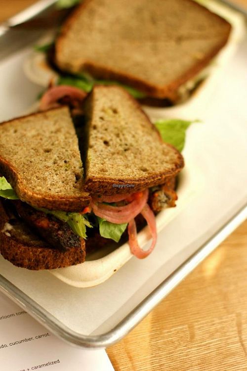 Eggplant bacon sandwich at Seed + Salt in San Francisco