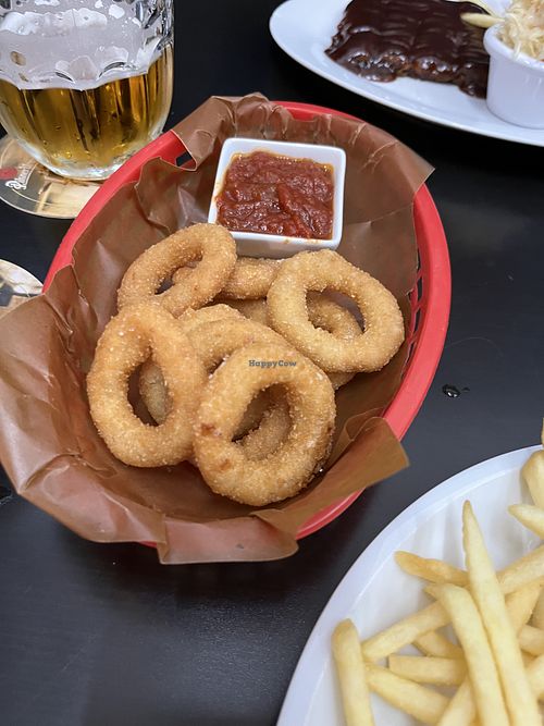 Onion rings and the nicest salsa I’ve ever tasted   at Belzepub in Prague