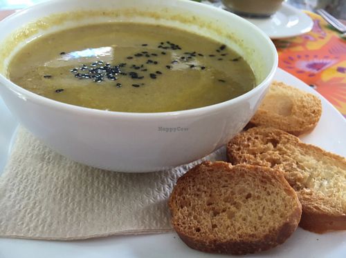 Soup of the day  at Enjoy Vegan in Barcelona