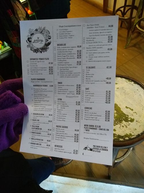 Menu! at Enjoy Vegan in Barcelona