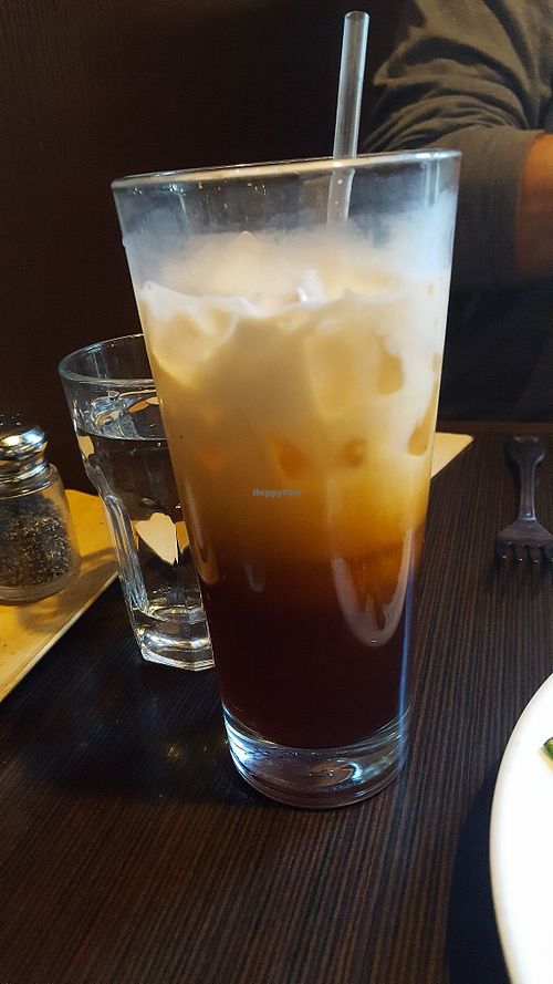 Thai ice tea with coconut milk at Indochine Vegan in San Francisco