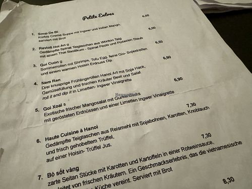 menu  at Cat Tuong in Berlin
