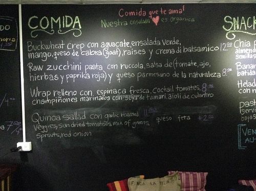Main menu board at Alma Verde in Pedasi