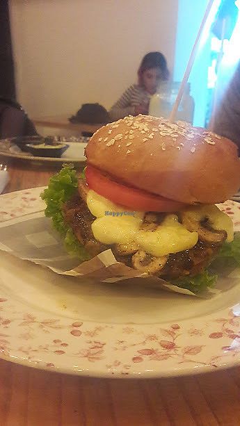 La mejor hamburguesa vegana de la ciudad, con queso que derrite  at Veg Station in Medellin