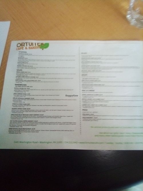 Regular menu at Fortuitea Cafe and Bakery in Washington