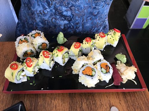 Vegan Green Okinori and Tokyo rolls.  at Green Roll - Ahad Ha'Am St in Tel Aviv