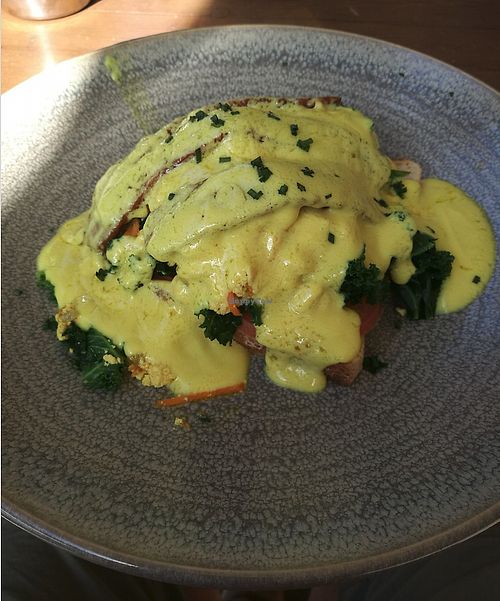 Vegan breakfast with tempeh scramble and kale. at M Cafe in Los Angeles