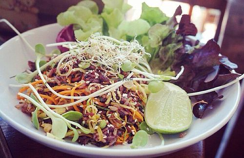 mixed rice spicy bean salad at Bubbles Live in Chiang Mai