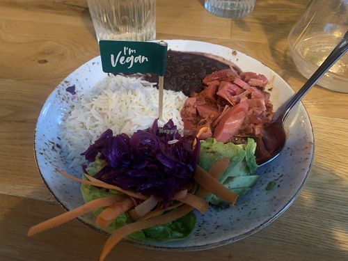 Burrito bowl with jackfruit   at Las Iguanas in Cambridge