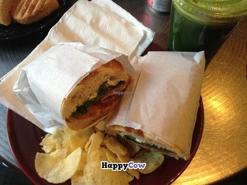 A veggie sandwich with potato chips at Atlas Cafe and Bakery in New York City