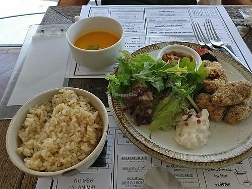 Rice, soup and mock fried chicken (seriously good)  at Organic Table by Lapaz in Tokyo
