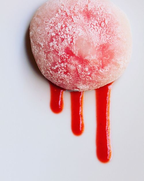 Handmade mochi filled with strawberries and cream  at El Vergel Veggie Restaurant in Tarragona