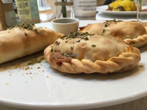 Argentinian empanadas with chorizo  at El Vergel Veggie Restaurant in Tarragona