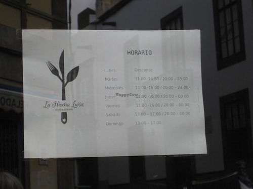 Opening times at La Hierba Luisa Cocina de la Huerta in Gran Canaria