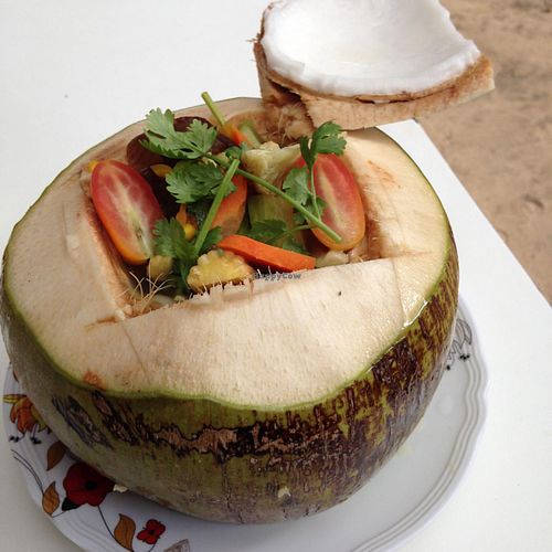 tom yum soup in coconut  at Wan-A-Rouy in Krabi