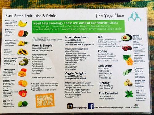 menu at The Yoga Place Garden Cafe in 