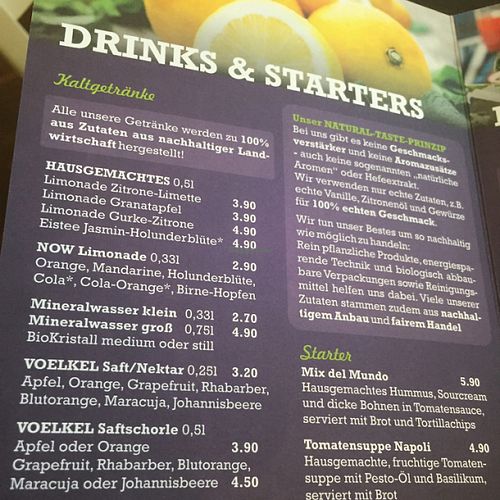 menu at My Heart Beats Vegan in Karlsruhe