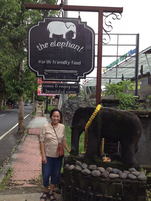 Street side sign on Jalan Raya Sanggingan at Elephant Cafe in Ubud