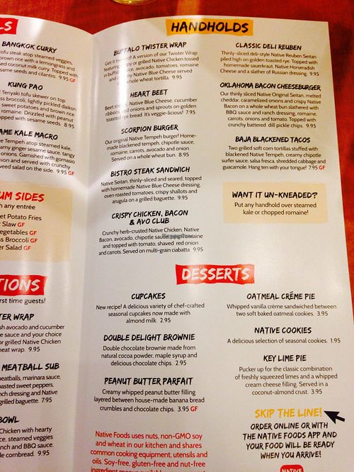 Menu part 3 at Native Foods Cafe in Falls Church