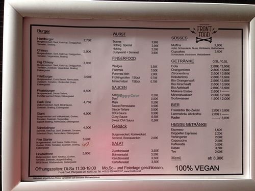Menu on 9/2015 at Front Food in Linz