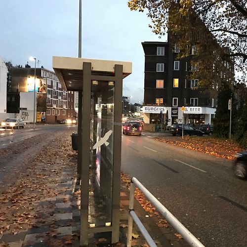 restaurant in background at tram stop at Bang Bang Burgers and Beer in Gelsenkirchen
