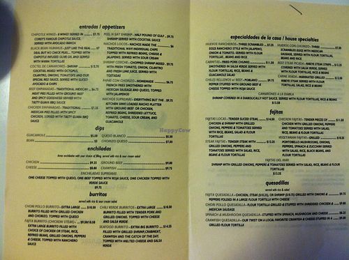 Menu at Salsa Loca in Slidell