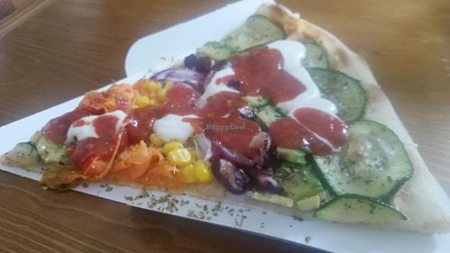 vegan pizza slice at Vegan Pizza in Warsaw