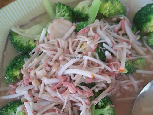 Broccoli with mock ham and crab meat at Naruwan Vegetarian Restaurant in Yong Peng
