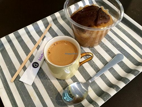 Dessert: apple compote with a chocolate topping & coffee at Le Balagan in Marseille