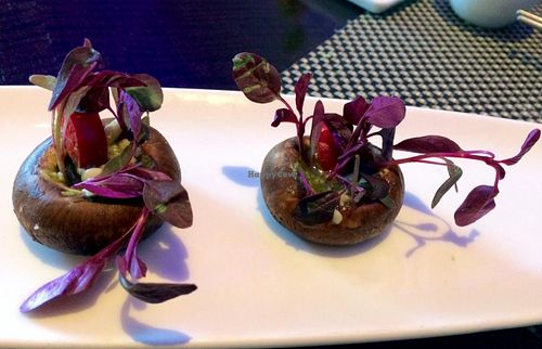 Crimini Pesto - stuffed mushrooms with Thai basil, pine nuts, bell peppers, sprouts at Au Lac - DTLA in Los Angeles
