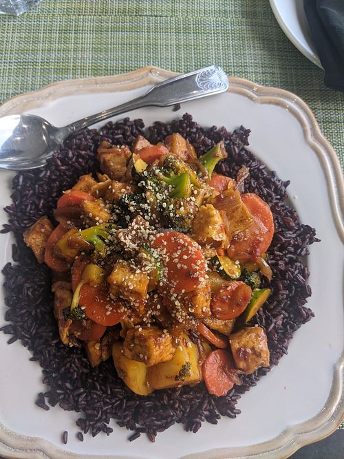 Peanut tofu signature dish (usually made with tempeh) at Au Lac - DTLA in Los Angeles