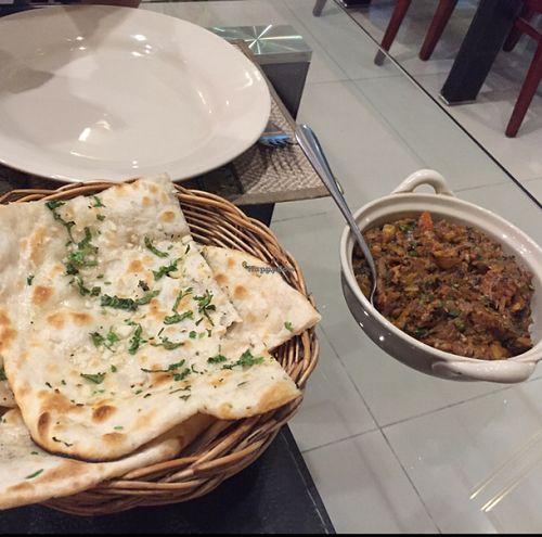 Baingan Bharta and Garlic Naan at Diamond Restaurant in Bangkok