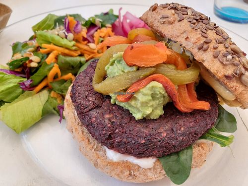 Beet burger at Co.ConAmor in Tulum