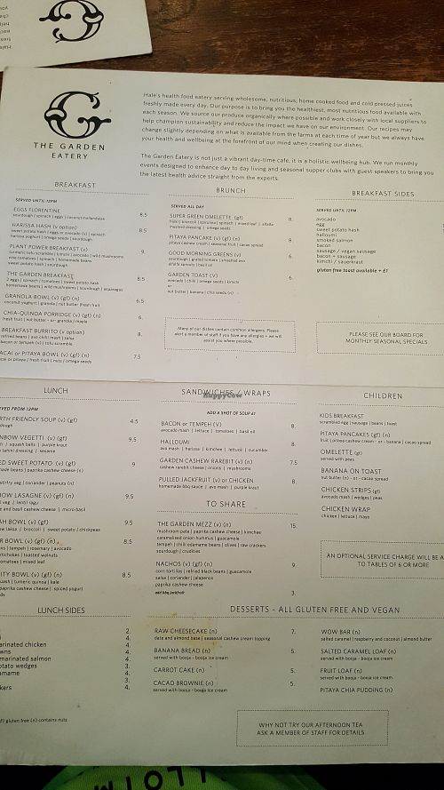 menu feb 2018 at The Garden in Hale