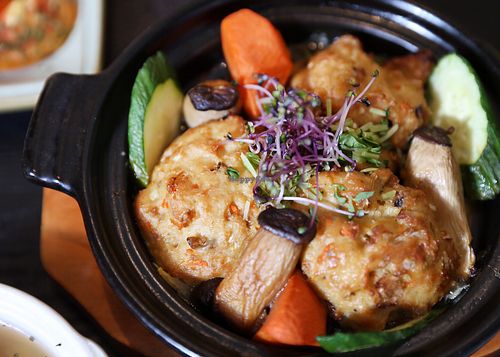 Stewed roasted Tofu Ball in Brown Sauce (served with rice) at Rice Revolution 呷米 - Jiā Mǐ in Taipei