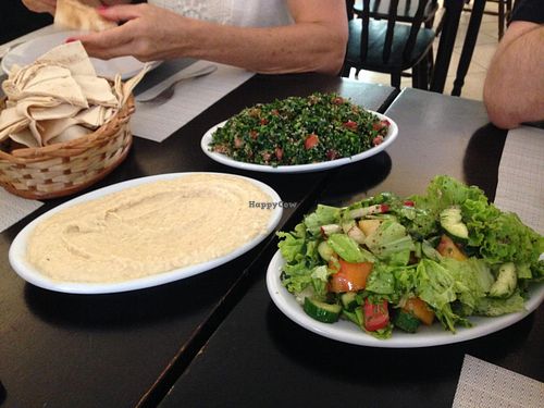 Classic veggie items: hummus, tabbouleh, fattoush. at Casa Libano in Sao Paulo